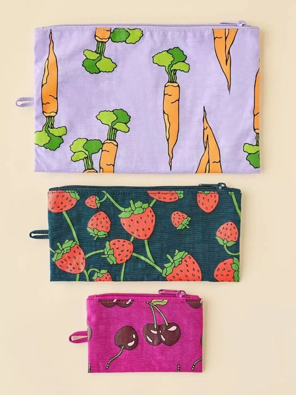 NWT Baggu Flat Pouch Set - Carrots & Berries (Cherries, Strawberries, Carrots)